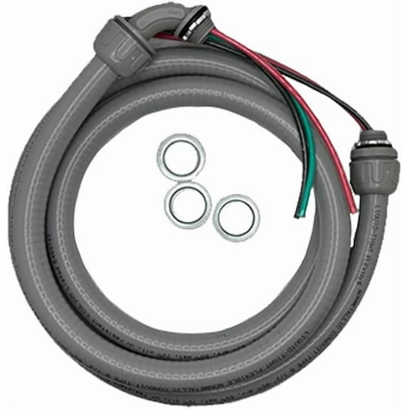 1/2 inch 10FT AC Whip Electrical Conduit Kit - 1/2" x 10ft Flexible Non-Metallic Liquid Tight - 10 Gauge Wires - Flexible Electrical Conduit - One 1/2" 90 Degree Connector