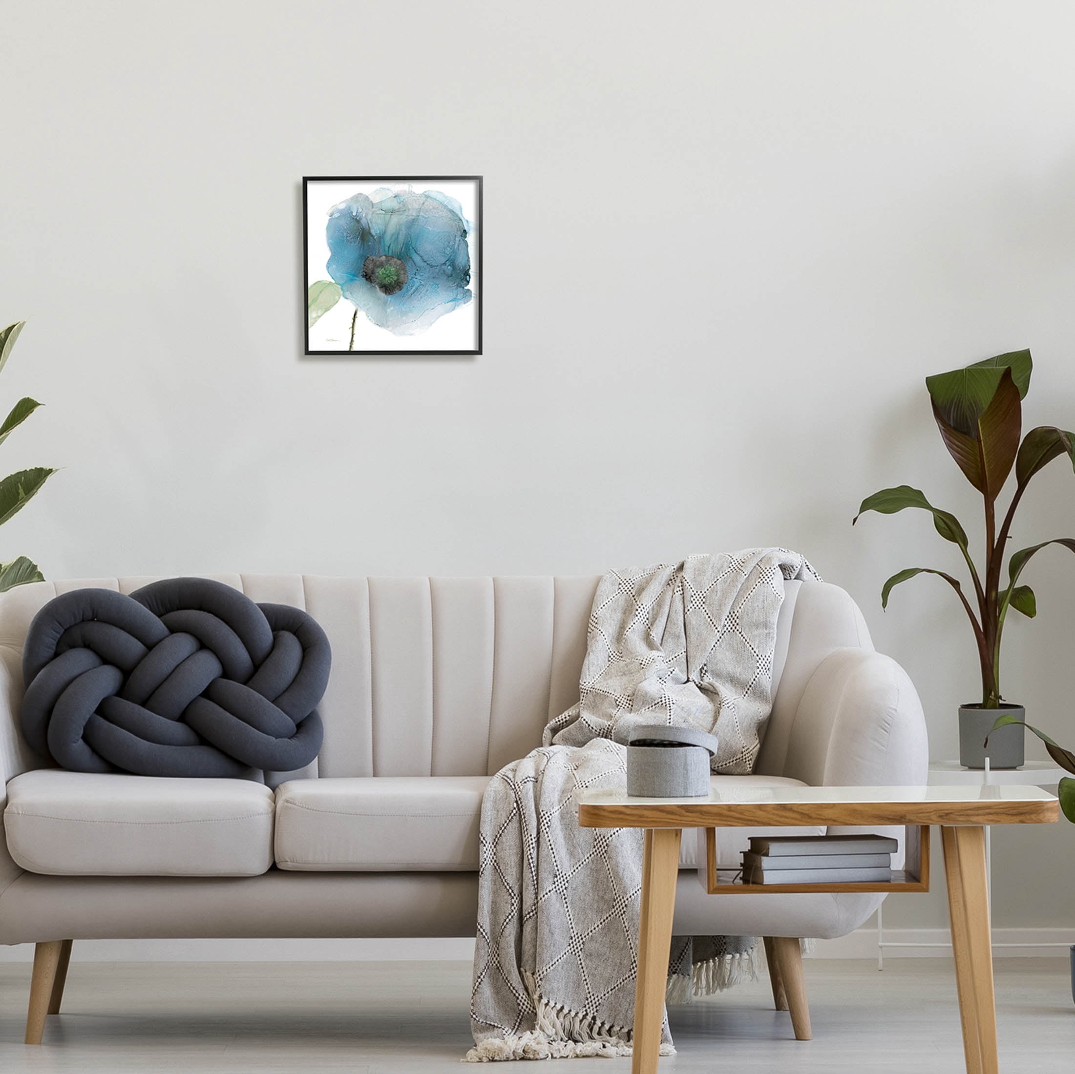Stupell Industries Abstract Blue Flower Shape Graphic Art Black Framed Art Print Wall Art, Design by Carol Robinson