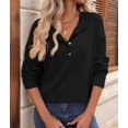 thumbnail image 4 of Women'S Henley Shirts Long Sleeve V Neck Ribbed Button Down Knit Sweater Fitted Tops Black L, 4 of 10