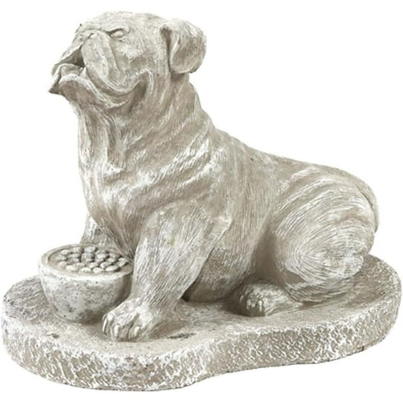 Solid Rock Stoneworks Bulldog with Bowl Concrete Statue, 14" Tall, Marble Tone