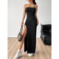 thumbnail image 6 of Black Womens Solid High Slit Spaghetti Strap Maxi Dress, 6 of 7