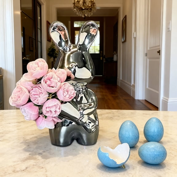 FYHALE Hydrangea Bunny Tabletop Decoration Blue 16in Easter To Celebrate