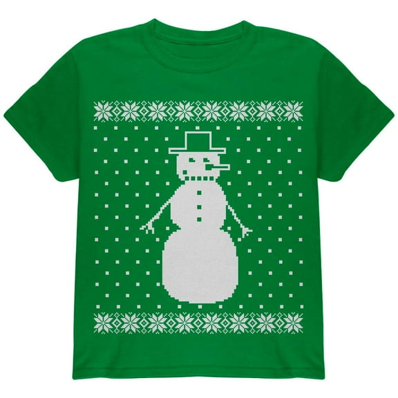 Big Snowman Ugly Christmas Sweater Green Youth T-Shirt - Youth Large