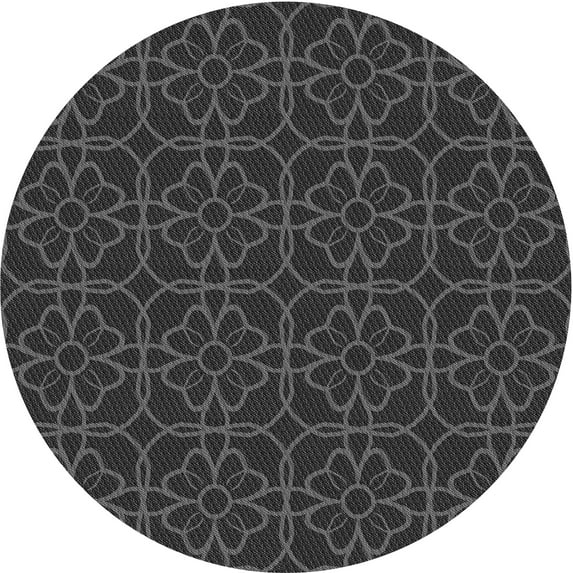 Ahgly Company Indoor Round Patterned Charcoal Black Area Rugs, 5' Round