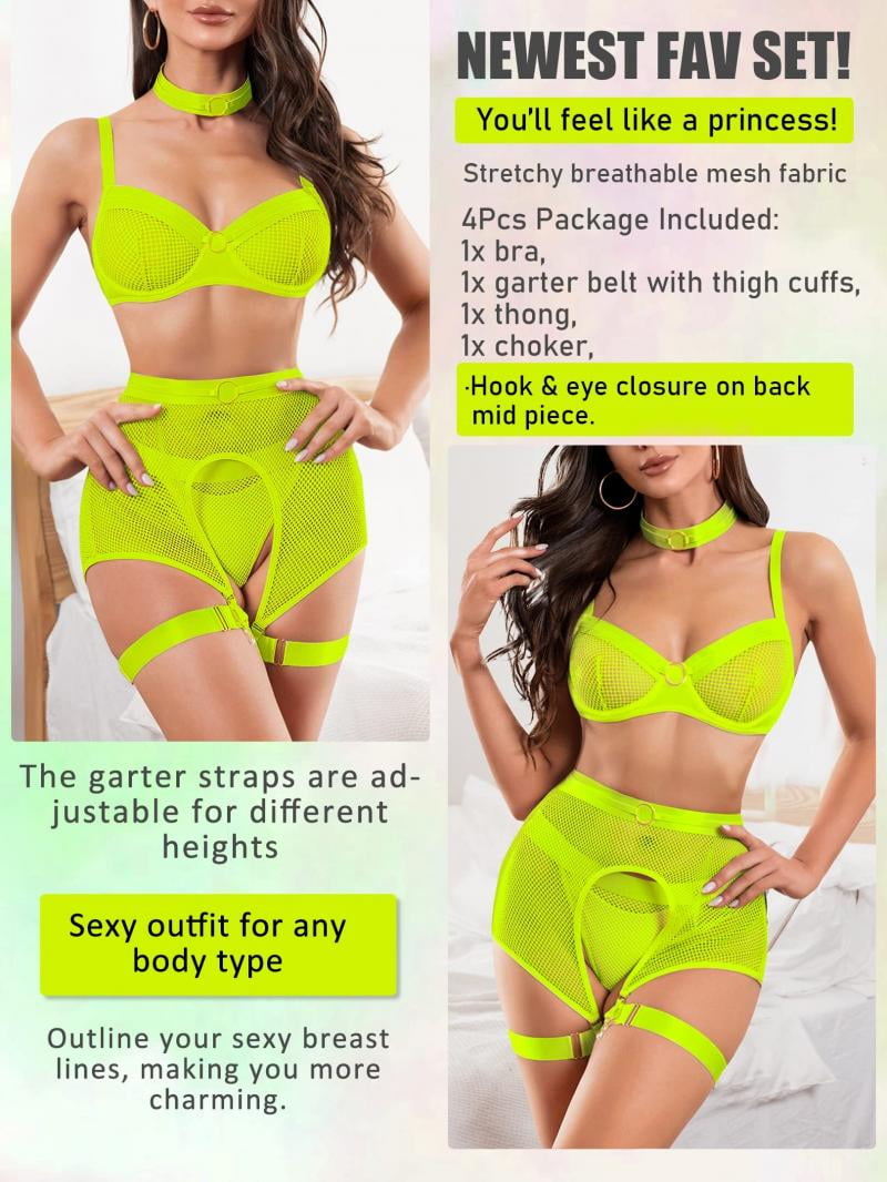 popiv Womens Sexy Lingerie Set Exotic Strappy Mesh Lingerie Lace Bra and  Panty Sets 4 Pieces : : Clothing, Shoes & Accessories