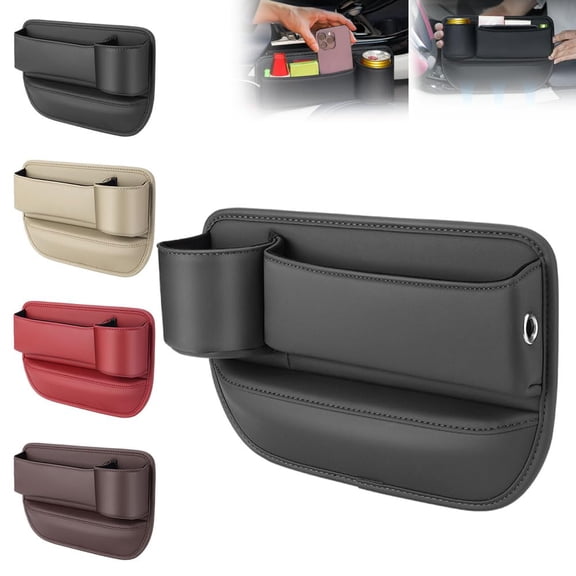 Car Leather Cup Holder Gap Bag,Universal Car Seat Gap Storage Box, Adjustable Gap Filler Organizer with Cup Holder for Glasses Phones Keys Cards
