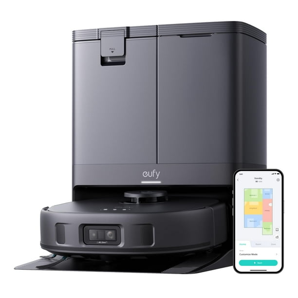Robot aspirador y fregona eufy X10 Pro Omni, succión de 8000 Pa, mopas dobles con elevación automática de 12 mm y detección de alfombras, sistema de prevención de obstáculos con IA, limpieza automátic