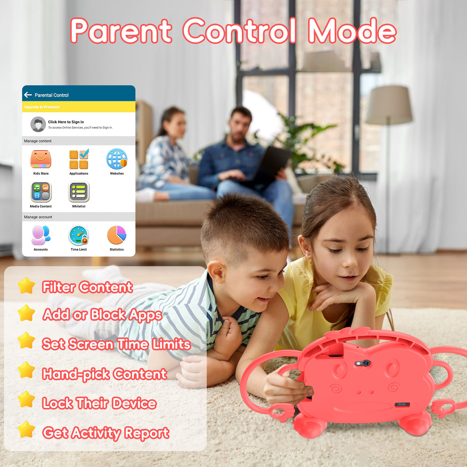 Kids Tablet, 7 inch Android Tablet for Kids, 6GB RAM 32GB ROM Quad-Core Toddler Tablet with Shockproof Case, Bluetooth, WiFi, Parental Control, 2MP+2MP Dual Camera, GPS, Games