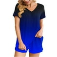 thumbnail image 2 of Viluyesy Printed Tops Elastic Waist Short Pants Sets Womens V-Neck T-Shirt and Shorts 2PC Pocket Fashionable Shirt and Shorts Sets Two PC Blue Size L, 2 of 6