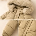 thumbnail image 5 of Spazoro Girls Puffer Coat with Multi‑Pockets, Long Sleeve Faux Fur Trim Hooded Regular Fit Solid Color Winter Warm Outerwear for Kids Green Size 14-15, 5 of 5