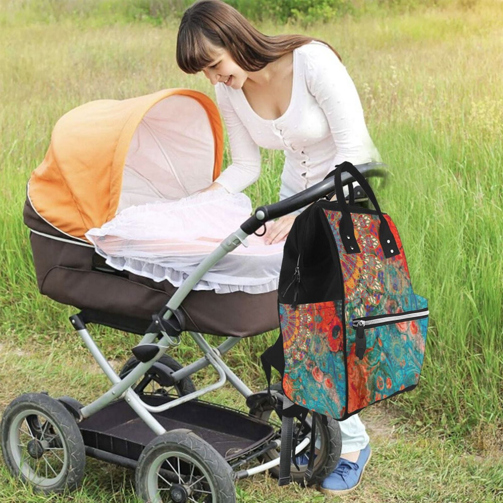 Ratiio Mandala Colorful Mummy Backpack - Waterproof Twill Canvas, Large Capacity Diaper Bag with Multiple Pockets and Adjustable Straps