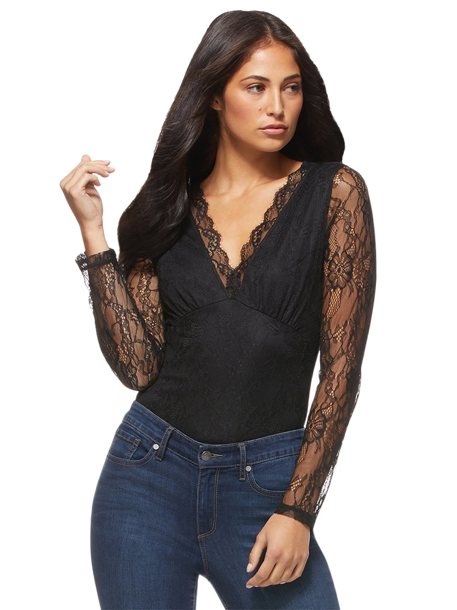 Sofia Jeans by Sofia Vergara Women's Long Sleeve Lace Thong Bodysuit -  Walmart.com