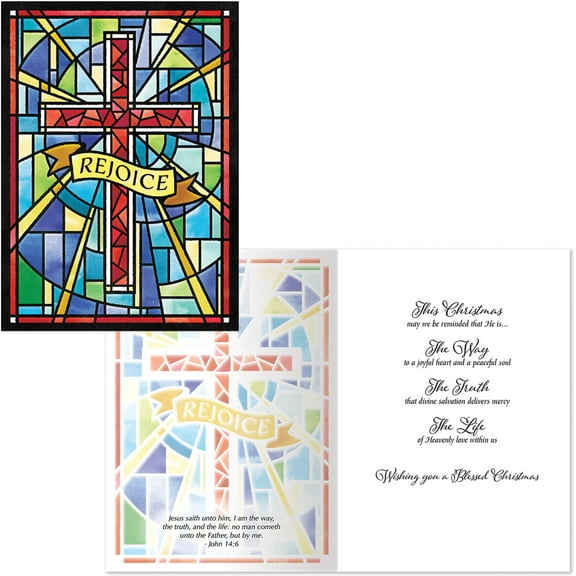 Stained Glass Cross Chrisas Cards, Set of 20