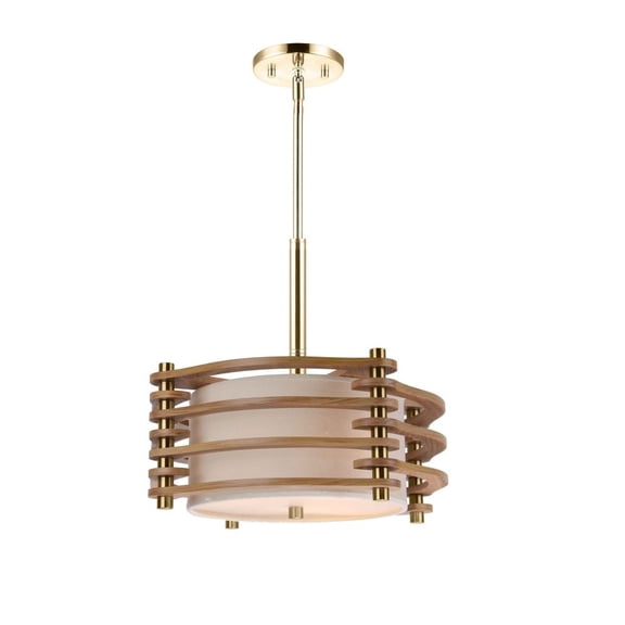 Woodbridge Lighting Steps 3-Light Wood & Fabric Pendant in Satin Nickel/Ash