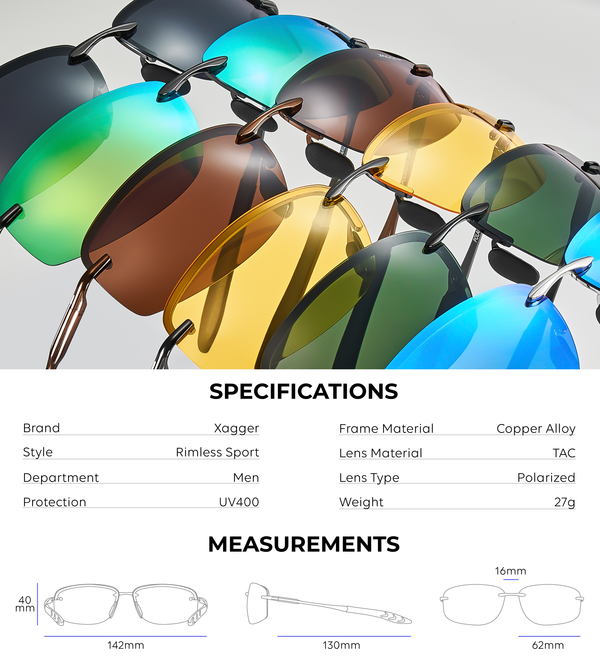 Xagger Polarized Rimless Driving Sunglasses for Men photo 6