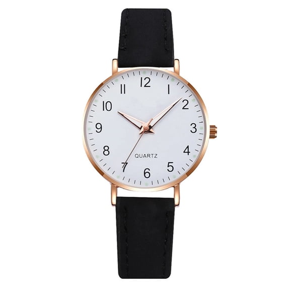 Women's Retro Round Quartz Watch, Casual Fashion Leather Band Wristwatch with 28mm Alloy Case, Daily Office Wear Ladies Watch (Black)
