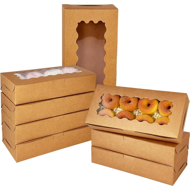 50 Packs Brown Cookie Box with Window 12x5.5x2.5 Inch Two Uses Pastry Biscuit Bakery Box For Packaging