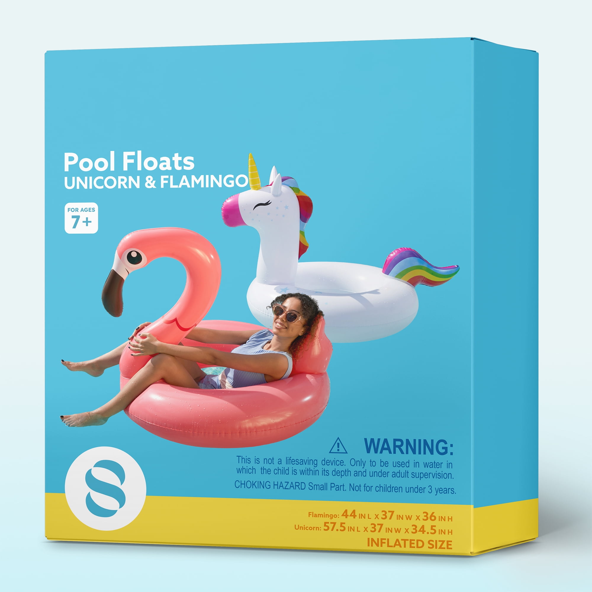 Joyfy 2-Pack Unicorn Flamingo Pool Floats, Pool Tubes for Floating, Fun Beach Floaties, Summer Party Pool Toys for Adults Kids