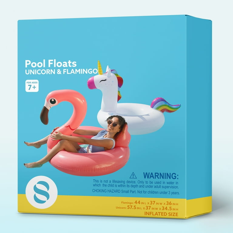 SYNCFUN 2-Pack Unicorn Flamingo Pool Floats, Inflatable Pool Tube