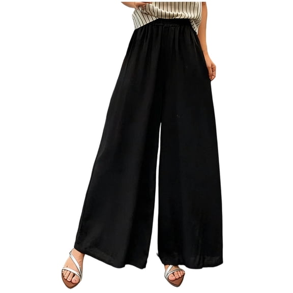 Women's High Waist Wide Leg Pants Fashion Casual Solid Color Loose Slim Summer Versatile Pants One Size