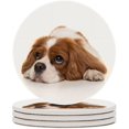 thumbnail image 2 of Round Drink Coasters 2 Pcs Adorable Cavalier King Charles Spaniel Dog Lying Absorbent Ceramic Coaster with Cork Base for Coffee Cups Housewarming Gift for Home Decor, 2 of 6