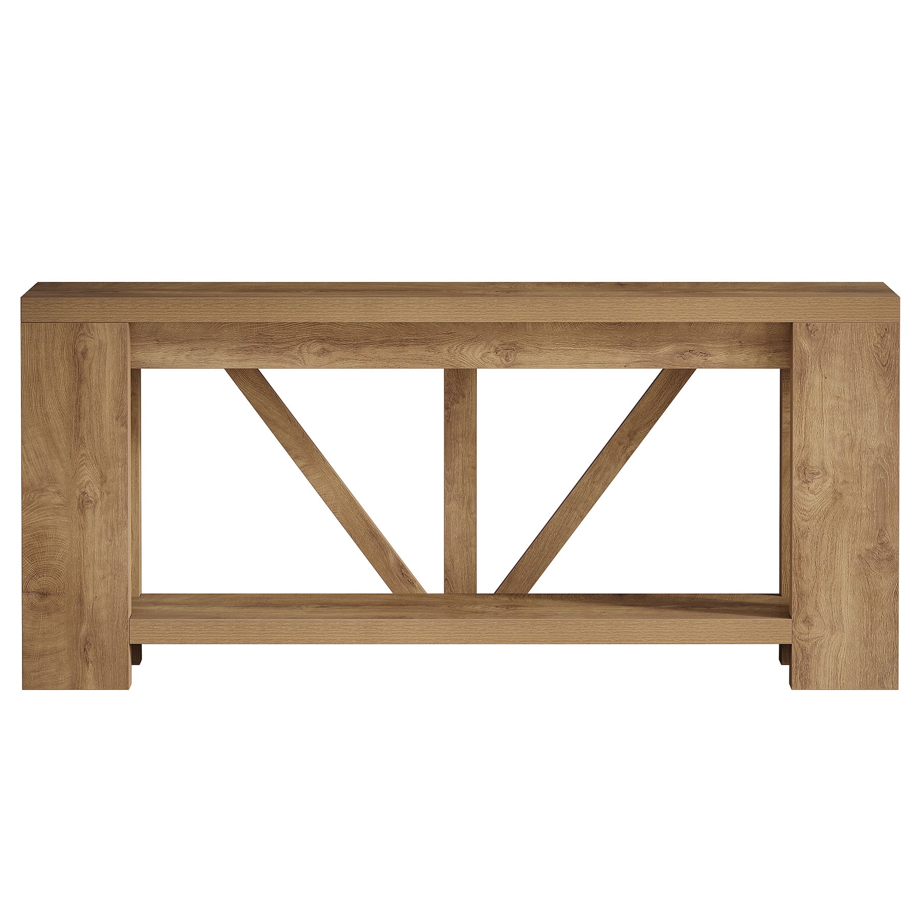 Fnova 70.9" Console Table, 2-Tier Farmhouse Entryway Table, Narrow Long Wood Sofa Table Behind Couch with V-Shaped Support for Living Room, Hallway, Foyer