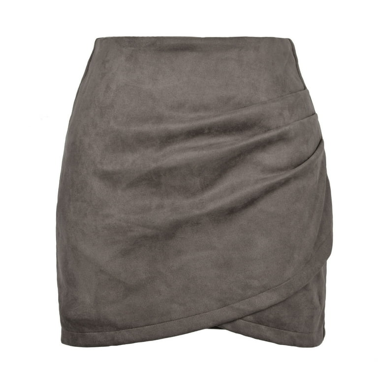 Wenseny Womens Stylish Suede Tulip Skirt Asymmetric Wrap