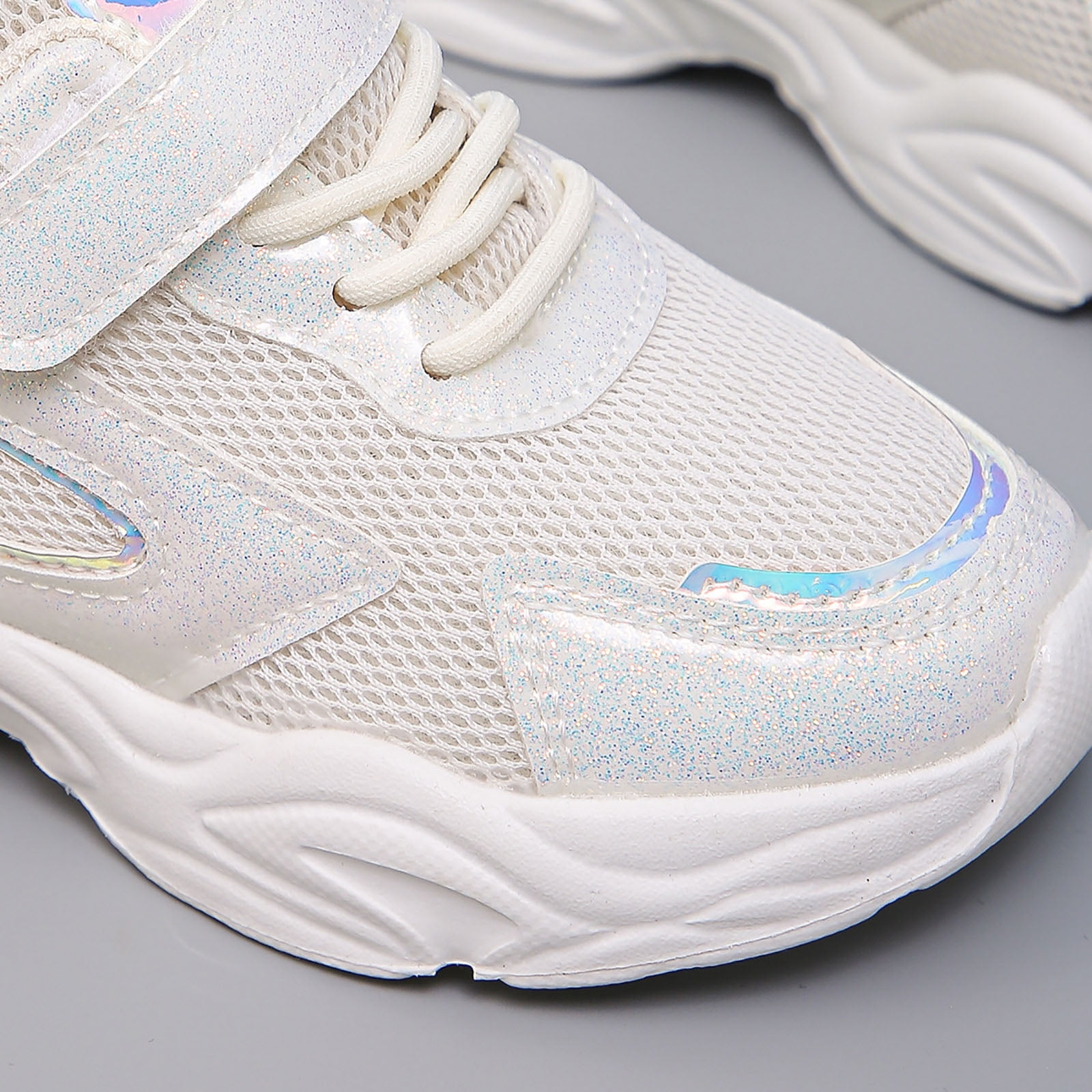 Ymyiu Girls Running Shoes Toddler Kids Sneakers Glitter Walking Shoes with Hoop and Loop (White,12)