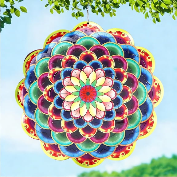 Wind Spinners Outdoor Flowers, 12 inch 3D Garden Wind Spinners, Hanging Wind Sculptures Rustproof Metal Wind Spinner for Garden Decor for Outside, Garden, Patio, Yard, Outdoor