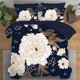 thumbnail image 4 of Queen Comforter Set Botanical Floral Bedding Set White Flowers Leaves Printed on Navy Blue Reversible Design Soft Microfiber Comforter with Sheet Set All Season 7 Pieces Bed in a Bag, 4 of 6