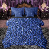 Feelyou Navy Leopard Print Bedding Comforter Set 7pcs, Modern Fashion Polkadots Queen Bedding Sets, Cheetah Wildlife Reversible Queen Sheet Sets, Ultra Soft Bedroom Decor