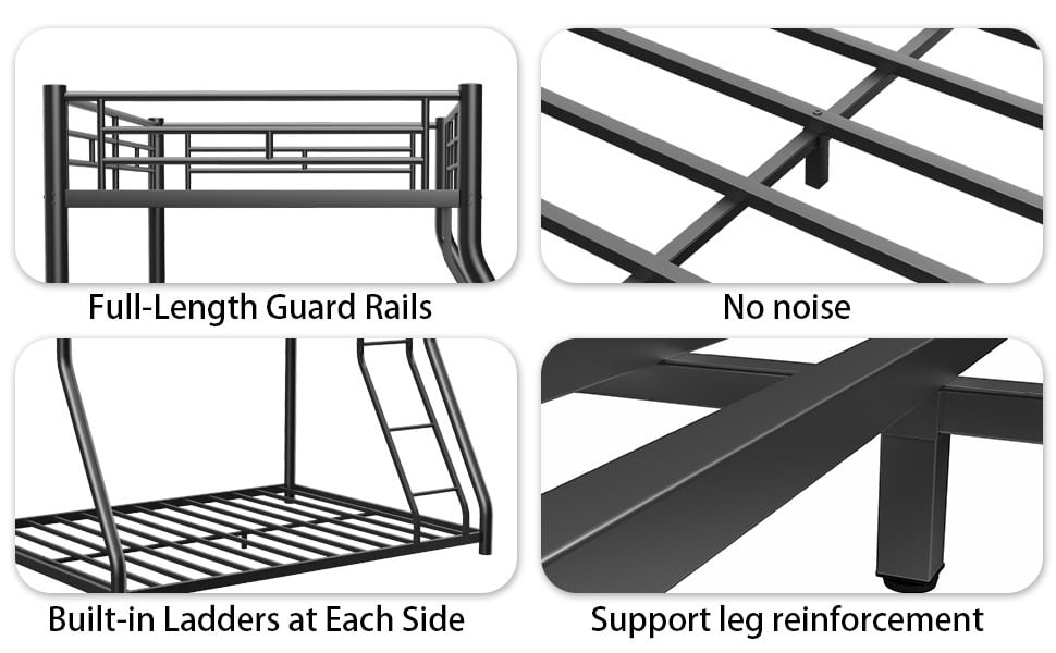 Alvantor Twin over Full Bunk Bed for Kids Teens, Heavy Duty Meta Bed Frame with Guardrail and Ladder Black