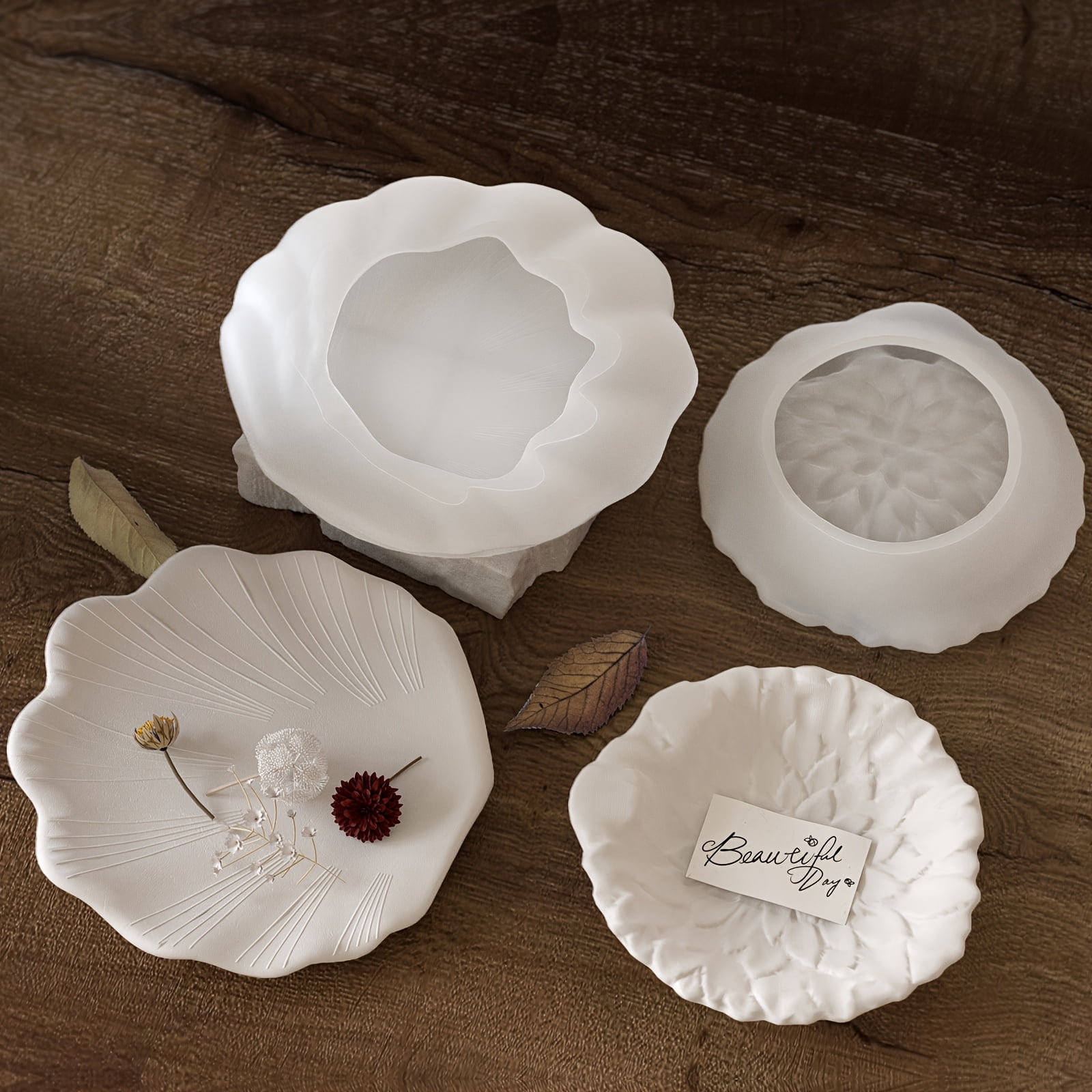 4PCS Leaf Shell Petal Flower Shape Storage Tray Silicone Mold for Crafting Jewelry, Bathroom, Kitchen - Resin Mold for DIY Home Organization