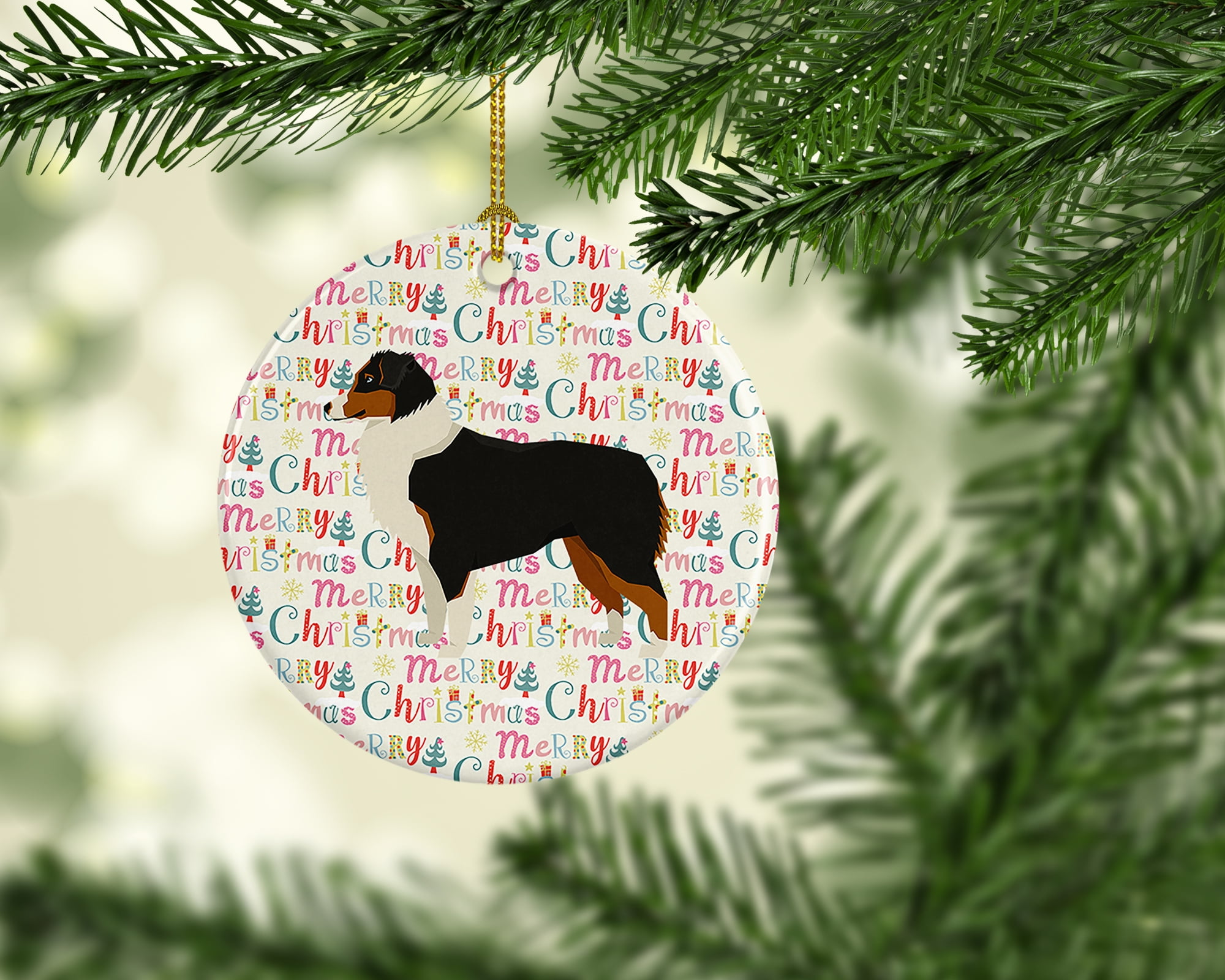 Australian Shepherd Merry Christmas Ceramic Ornament 2.8 in x 2.8 in