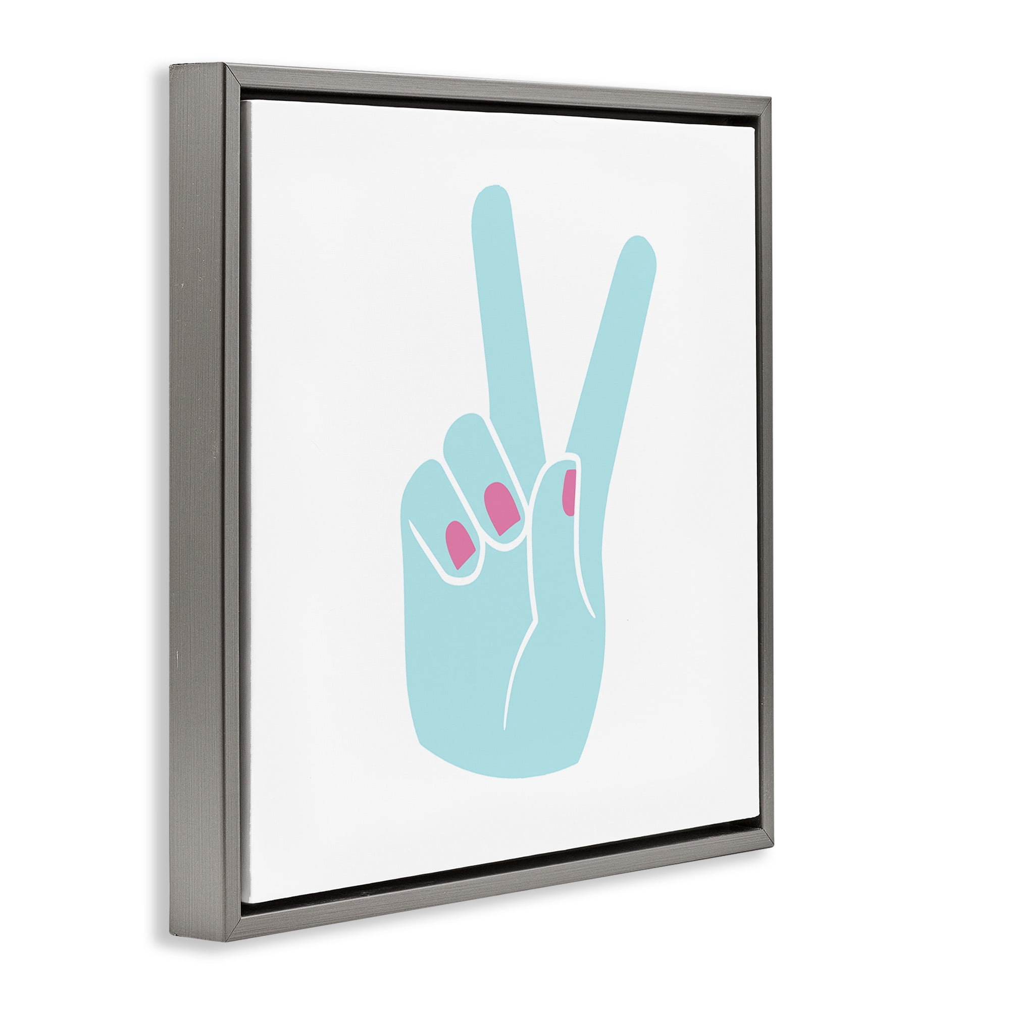 Stupell Industries Peace Hand with Nail Polish Art for Kids Painting Gray Floater Framed Canvas Art Print Wall Art, 18 x 18