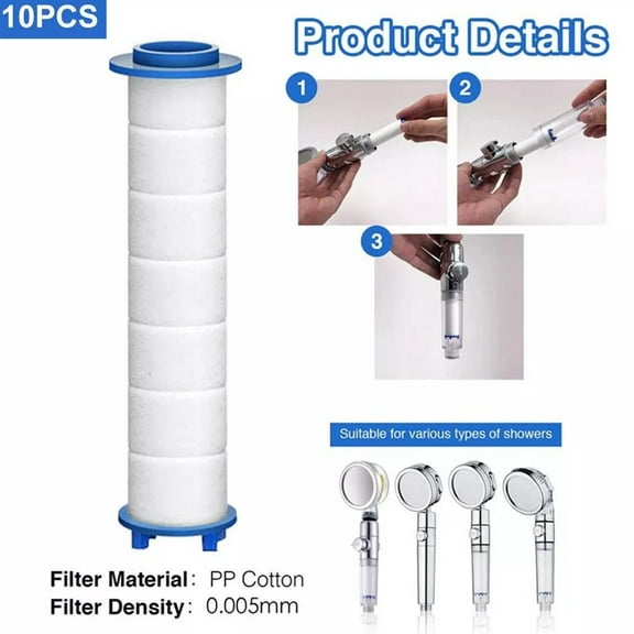 10-Pcs Shower Head Replacement Cartridge Pp Cotton Shower Filter Replacement Effective Filtration Versatile Applications Smile Home
