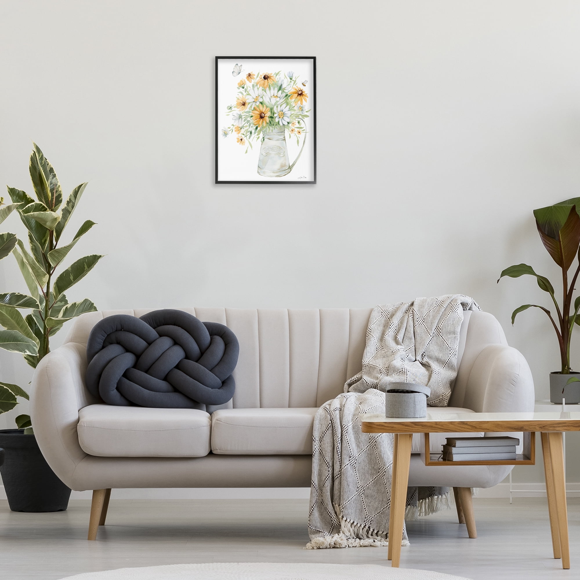 Stupell Industries Sunflowers & Daisies Vase Botanical & Floral Painting Black Framed Art Print Wall Art, 16 x 20