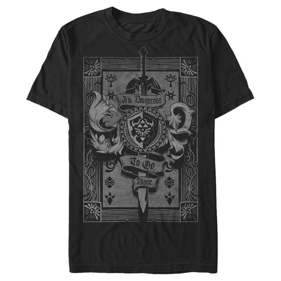 Men's Nintendo Zelda Dangerous to Go Alone Banner Graphic Tee Black Small
