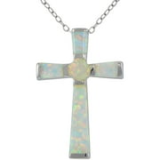 Created White Opal Sterling Silver Cross Necklace, 18"