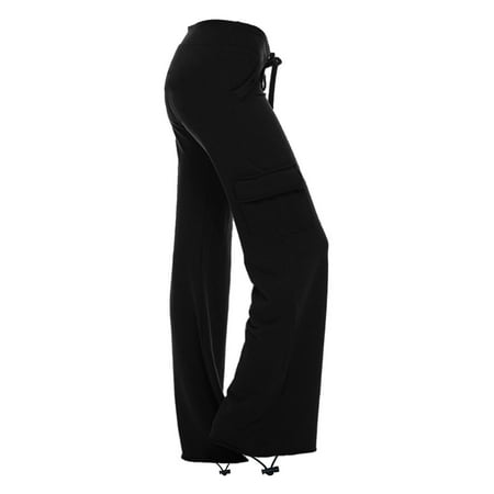 safuny Women s Yoga Legging Cargo Pants Solid Color Girls Teen Relaxed Casual Comfy Workout High Rise Drawstring Trendy Trousers Black XL