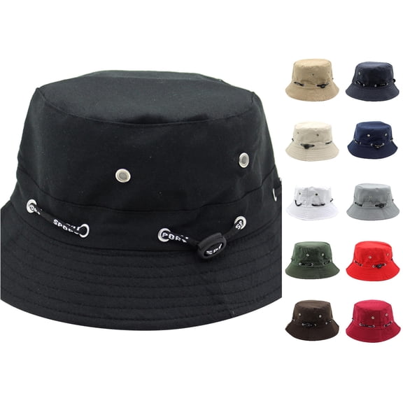 XIAOCHA Mens Eyelet‑Accent Bucket Hat Solid Sun Hat Outdoor Street Hat,Black