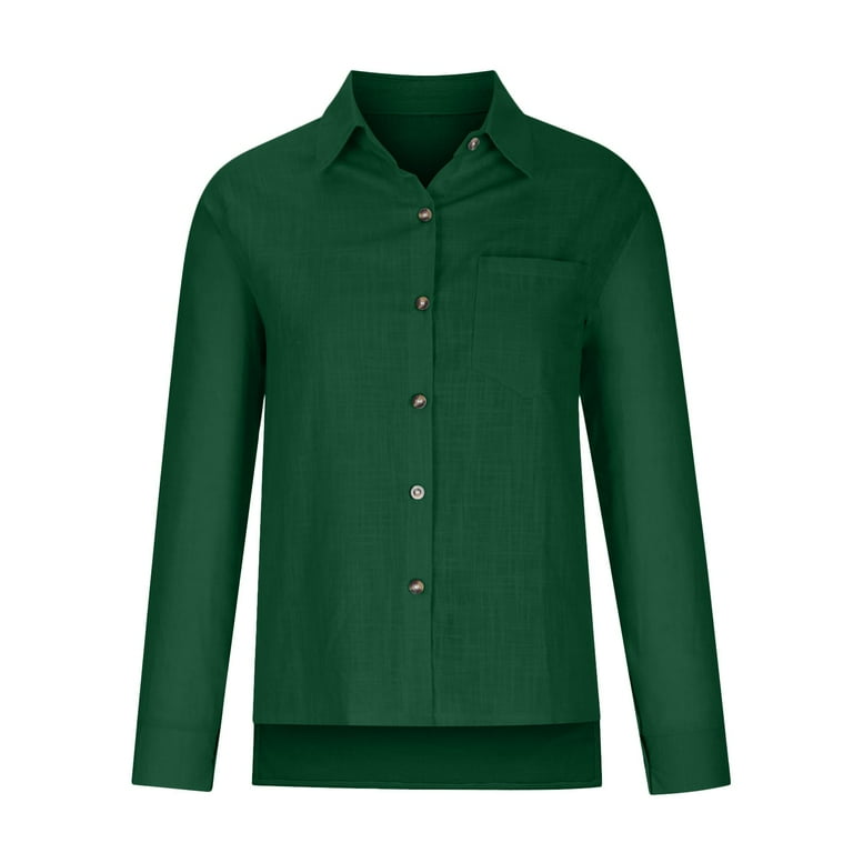 GXIPO Womens Button Down Shirts Dress Shirts Long Sleeve Wrinkle Free  Collared Work Office Blouses Cotton Linen Tops Dark Green XL - Walmart.com