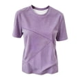thumbnail image 7 of Plus Size Women's Relaxed Fit Round Neck Short Sleeve Printed T Shirt Blouse Comfy Breathable Work Casual Daily Wear | CSEONE,Purple 2XL, 7 of 7