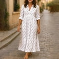 thumbnail image 4 of Women Plus Size Dresses Women's Summer Print Casual Loose Long Sleeve V Neck Dress S-3XL, 4 of 7
