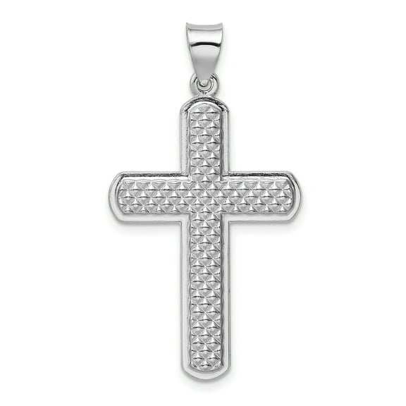 925 Sterling Silver Rhodium Plated Textured and Polished Cross Shaped Pendant
