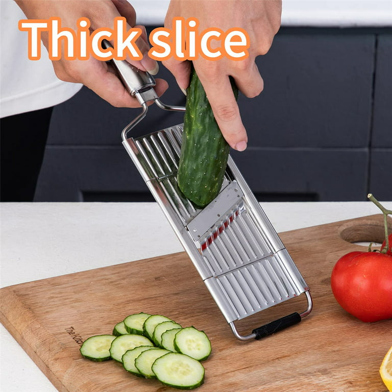 Commercial Vegetable Slicer with Adjustable Thickness Stainless Steel  Blade, Multi Functional Vegetable Fruit Slicer for Kitchen Various  Vegetables