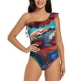 thumbnail image 2 of Picia Colorful Ocean Sea Turtle Pattern Women's One Piece Swimsuits,One Shoulder Swimwear Asymmetric ,Ruffle Monokinis Bathing Suits,High Waisted Flattering Bathing Suits-X-Large, 2 of 8