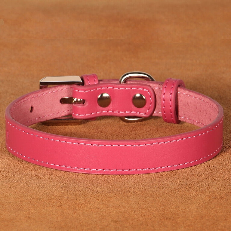 Genuine Leather Pet Dog Collar With Engraved Name Tag - Small Medium Sizes