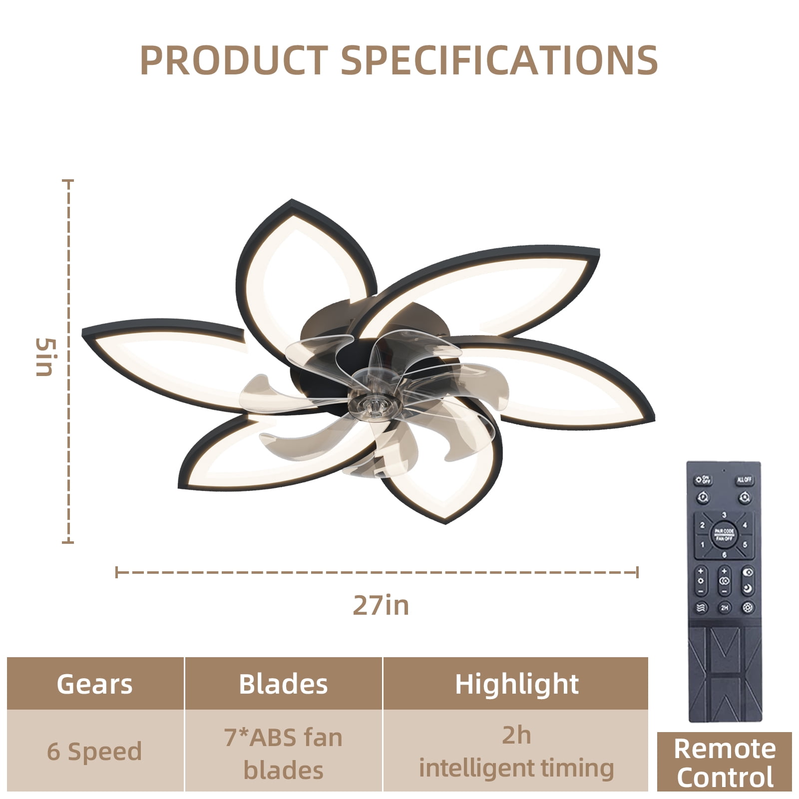 Eowynic 31-Inch Modern Led Ceiling Fans with Lights, APP & Remote Control, DC Motor, 6 Speed, Black