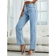 thumbnail image 6 of Women's Straight Leg Jeans Classic Mid Waist Non Stretch Denim Pants With Pearl Rhinestones, 6 of 7